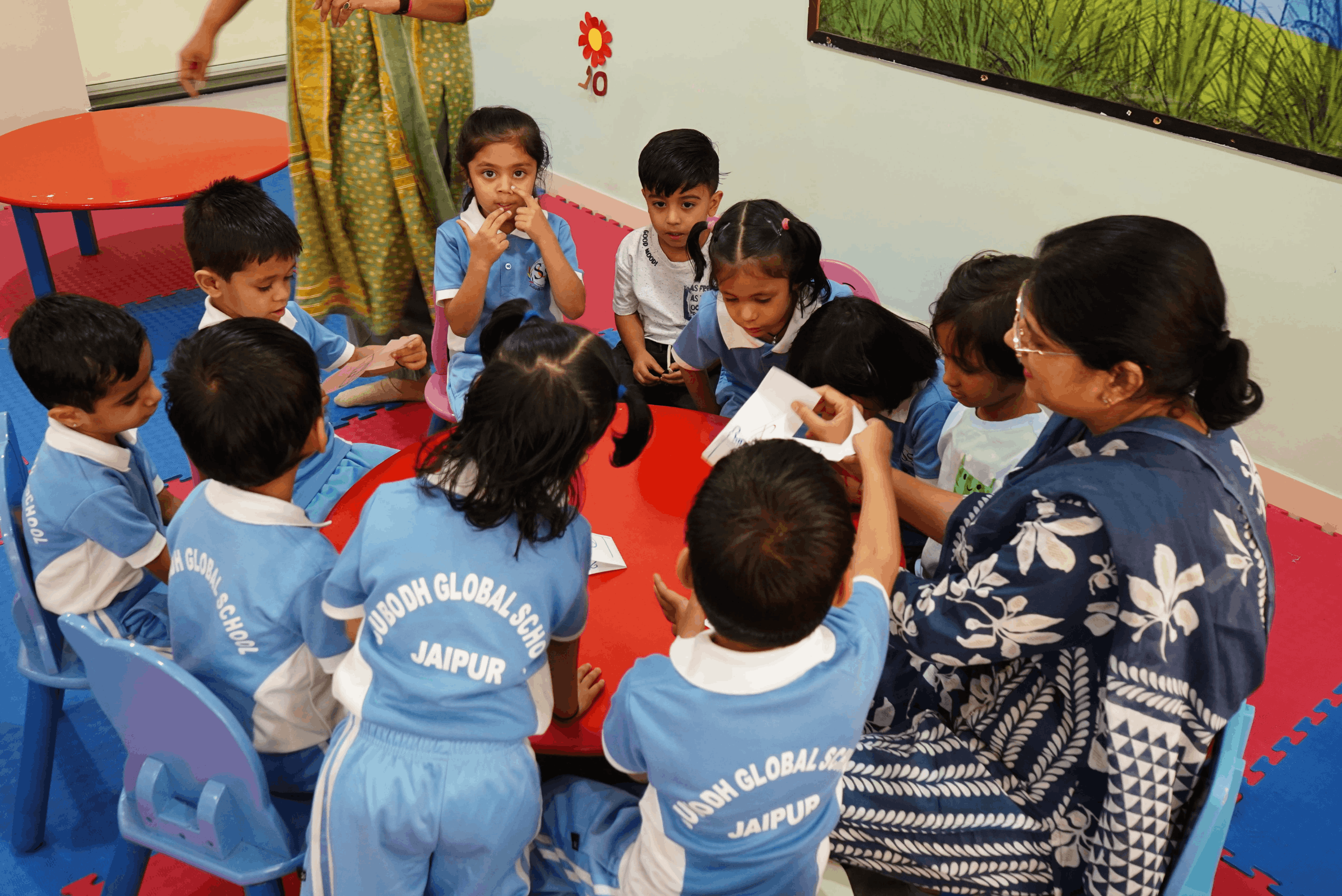 kids play with teacher